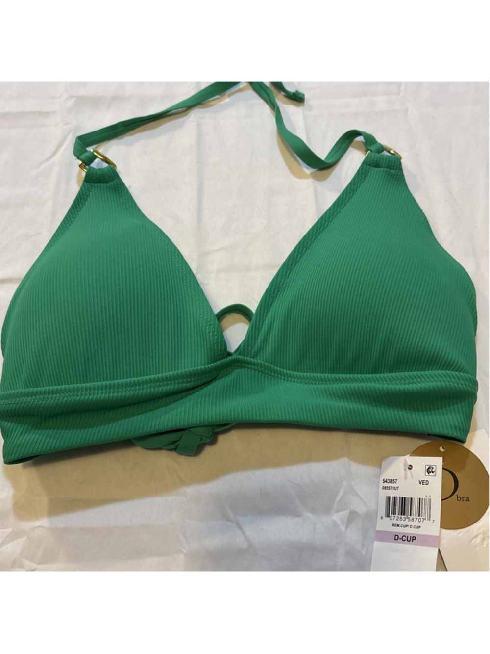 Becca Modern Edge Textured Rib Halter Bikini Top DCup